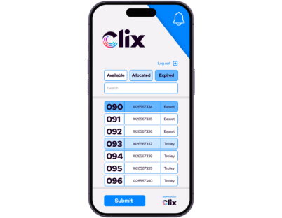 Phone showing Clix admin app